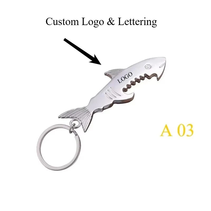 Customized New Shark Shaped Bottle Opener Keychain Silver Color Key Ring Outdoor Portable Opener Key Chain Women Men Gift