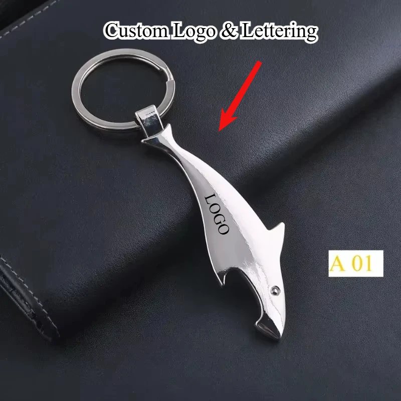 Customized New Shark Shaped Bottle Opener Keychain Silver Color Key Ring Outdoor Portable Opener Key Chain Women Men Gift