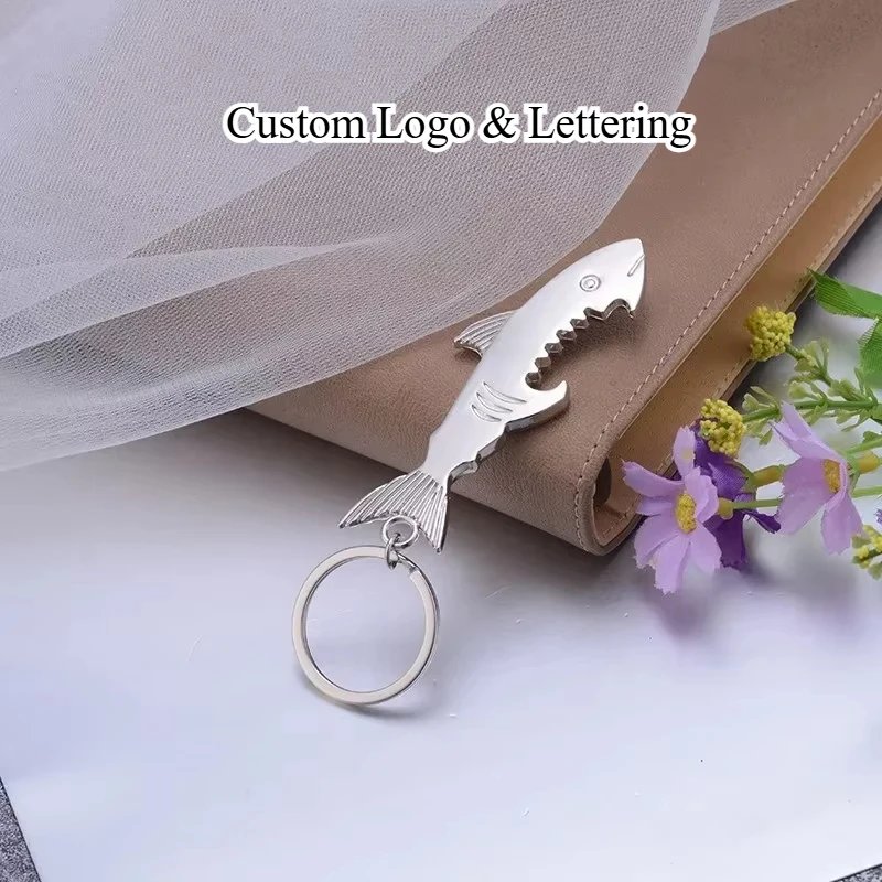 Customized New Shark Shaped Bottle Opener Keychain Silver Color Key Ring Outdoor Portable Opener Key Chain Women Men Gift