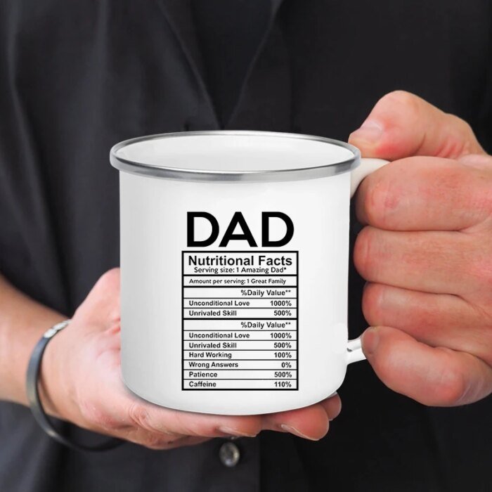 Dad Nutritional Facts Coffee Mug Enamel Cup for Papa Daddy Stepdad Father’s Day Gift Best Dad Ever Cups Dad Gifts From Kids - Image 1