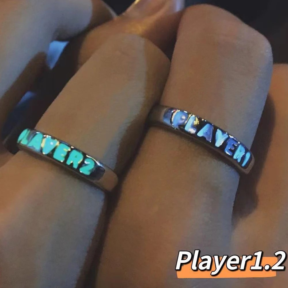 Luminous Ring for Couple Creative Glowing in the Dark Player 1 Player 2 Matching Gaming Ring for Women Men Valentine's Day Gift