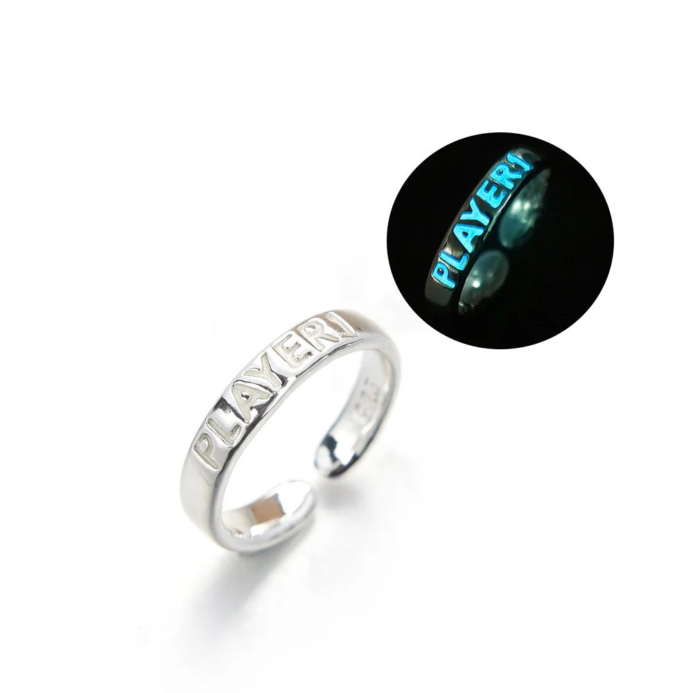 Luminous Ring for Couple Creative Glowing in the Dark Player 1 Player 2 Matching Gaming Ring for Women Men Valentine's Day Gift