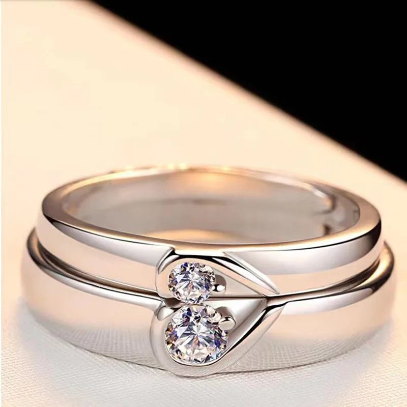 2Pcs/sets Zircon Heart Matching Couple Rings Set Forever Endless Love Wedding Ring For Women Men Charm Valentine's Day Jewelry