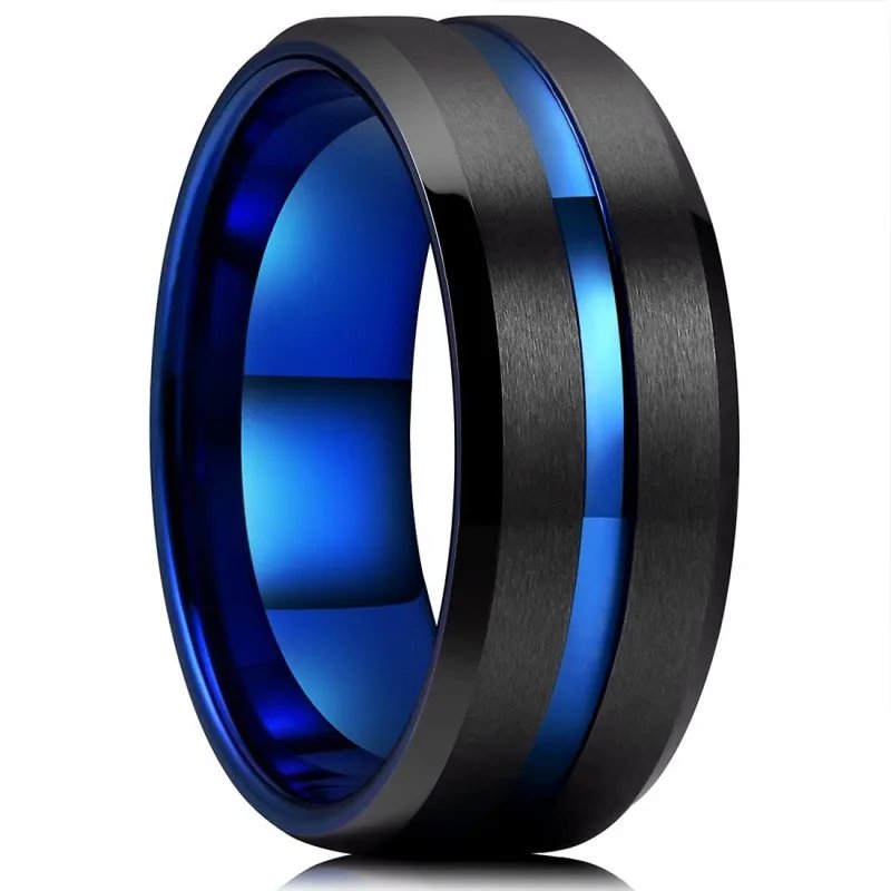 Fashion 8mm Men's Black Tungsten Wedding Band Rings Black Groove Beveled Edge Engagement Ring for Men's Valentine Gifts Jewelry