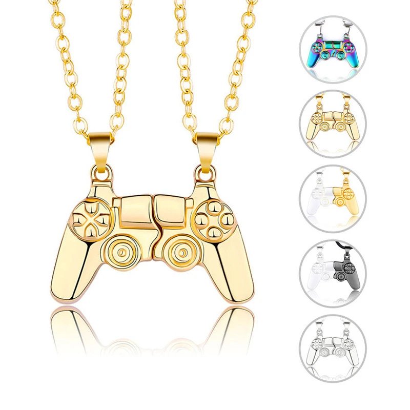 Matching Alloy Game Handle Couple Bracelet Magnet Game Machine Couple Pendant Necklace for Men and Women Valentine's Day Gift