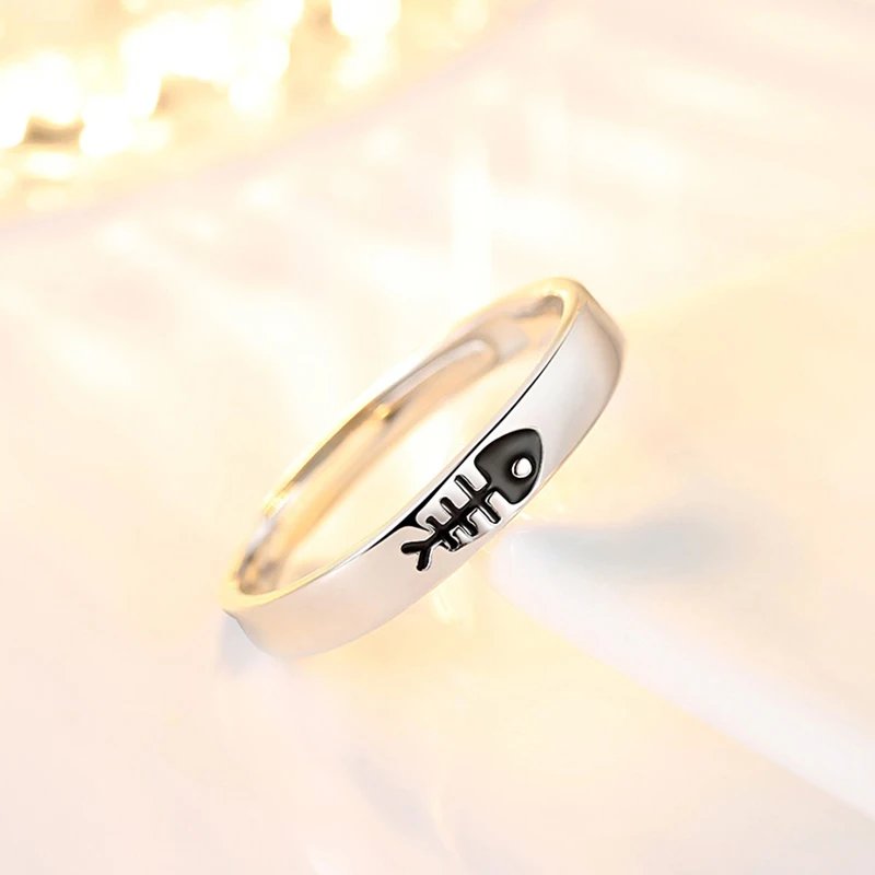 2Pcs/set Romantic Couple Rings For Women Men Punk Heart ECG Black White Forever Love Promise Wedding Ring Valentine'S Day Gift