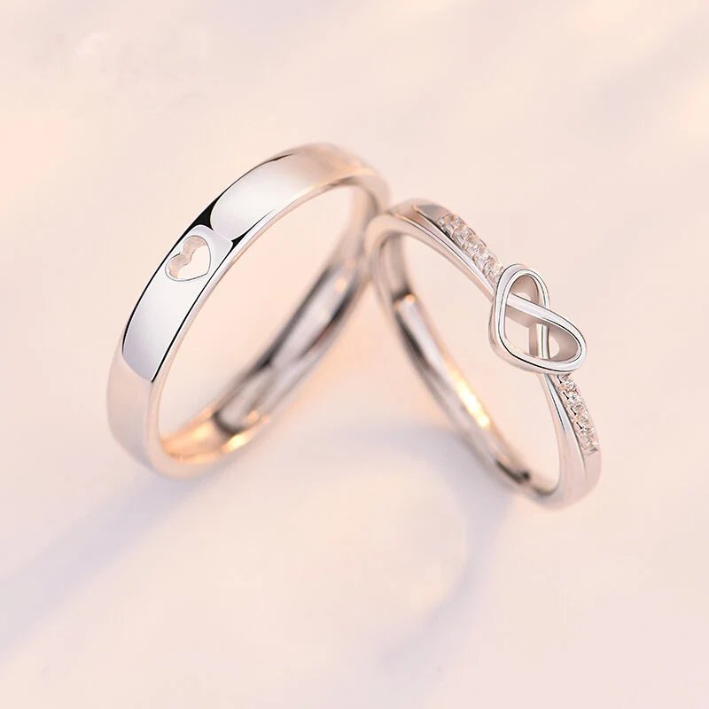 2Pcs/set Romantic Couple Rings For Women Men Punk Heart ECG Black White Forever Love Promise Wedding Ring Valentine'S Day Gift