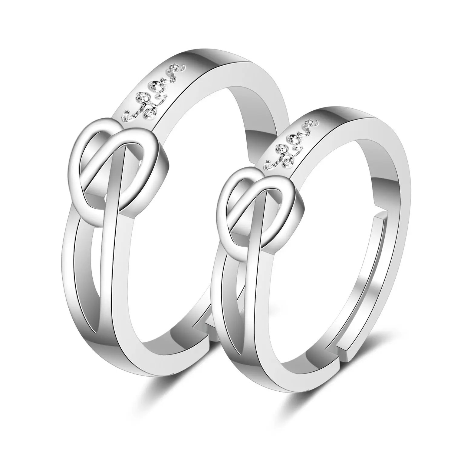 2Pcs/set Romantic Couple Rings For Women Men Punk Heart ECG Black White Forever Love Promise Wedding Ring Valentine'S Day Gift