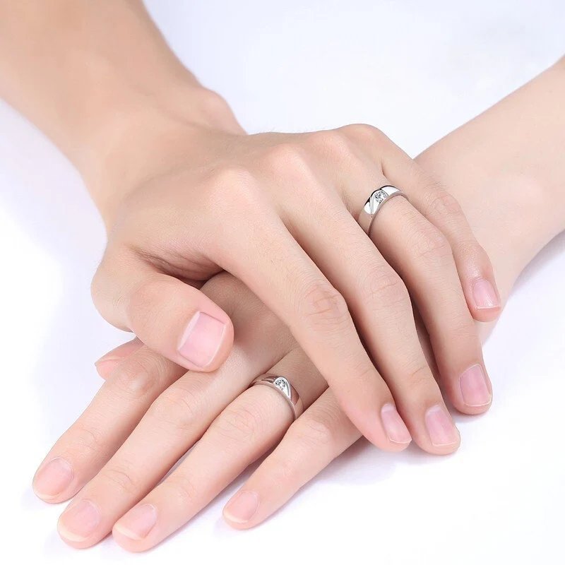 2Pcs/set Romantic Couple Rings For Women Men Punk Heart ECG Black White Forever Love Promise Wedding Ring Valentine'S Day Gift