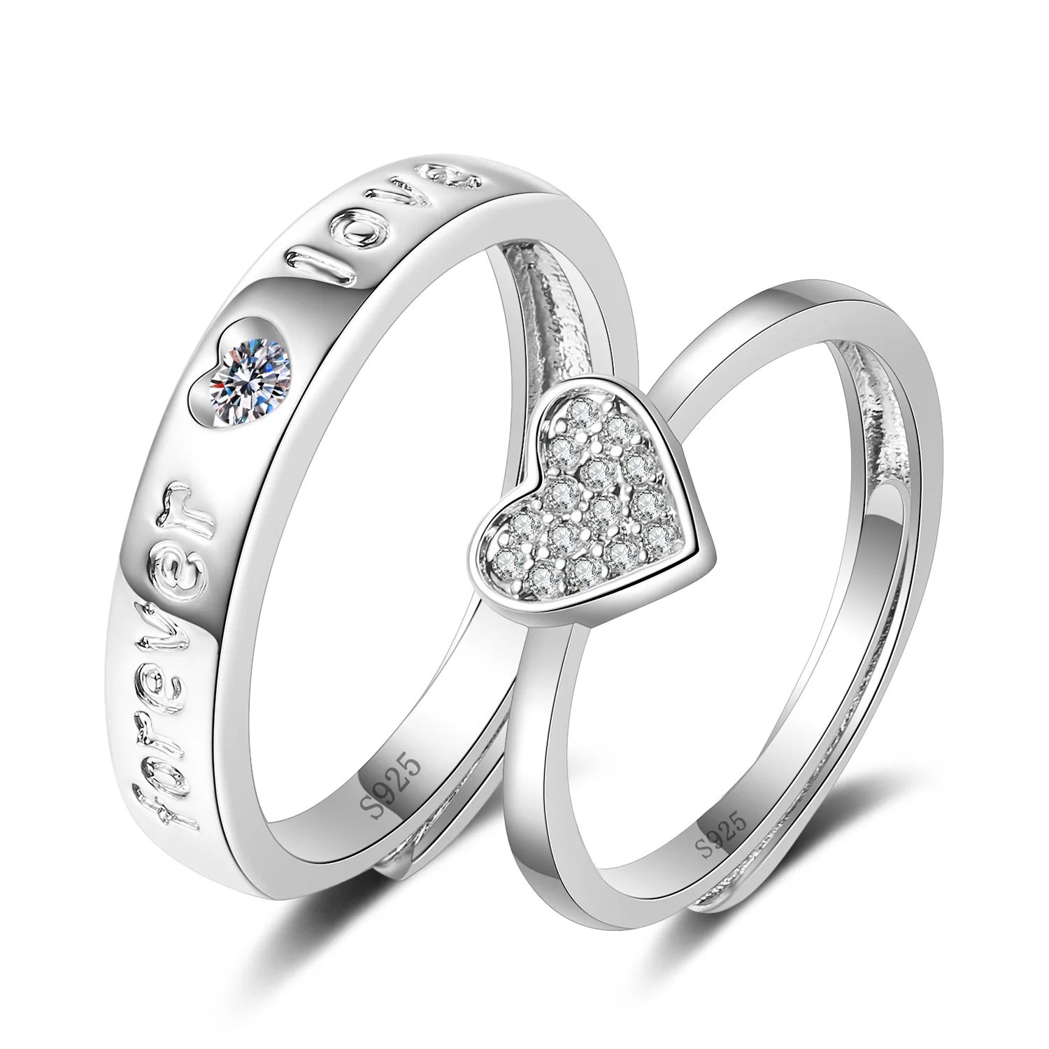 2Pcs/set Romantic Couple Rings For Women Men Punk Heart ECG Black White Forever Love Promise Wedding Ring Valentine'S Day Gift