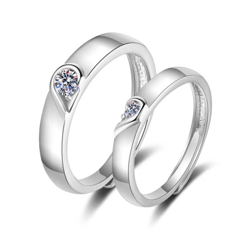 2Pcs/set Romantic Couple Rings For Women Men Punk Heart ECG Black White Forever Love Promise Wedding Ring Valentine'S Day Gift