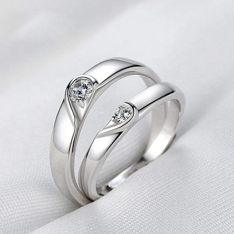 2Pcs/set Romantic Couple Rings For Women Men Punk Heart ECG Black White Forever Love Promise Wedding Ring Valentine'S Day Gift