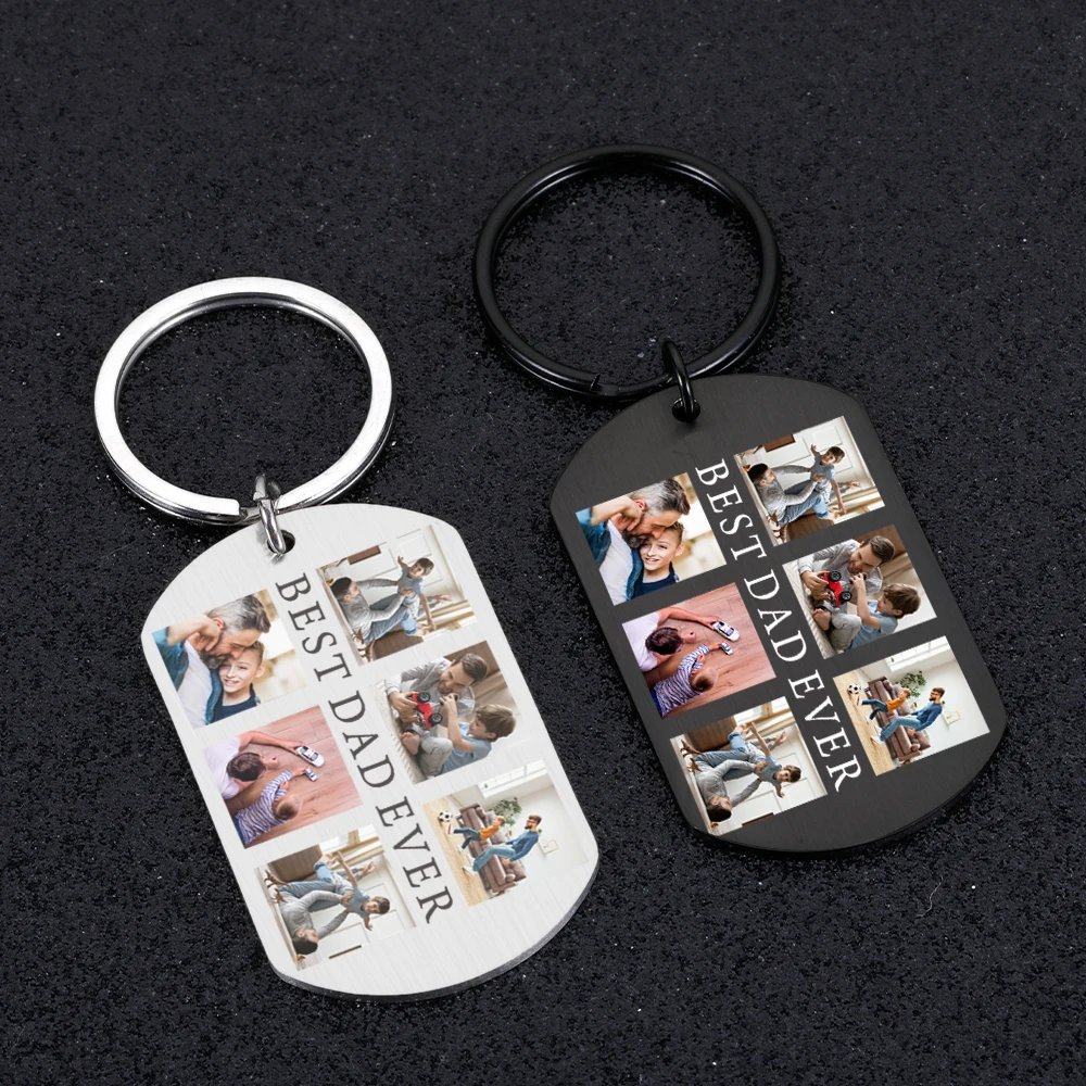 Custom Best Dad Ever Keychain with 6 Photos Daddy Keyring Car Key Accessories for New Father Grandpa Birthday Father's Day Gift