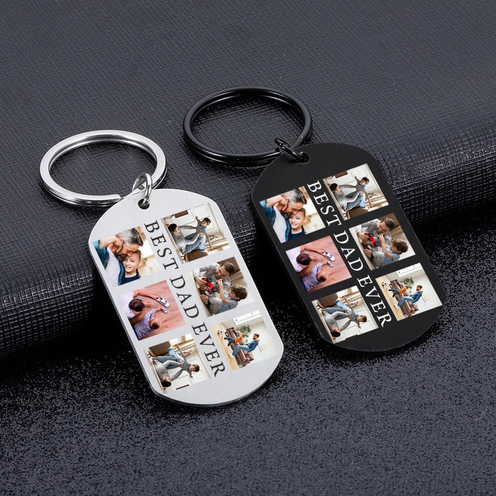 Custom Best Dad Ever Keychain with 6 Photos Daddy Keyring Car Key Accessories for New Father Grandpa Birthday Father's Day Gift