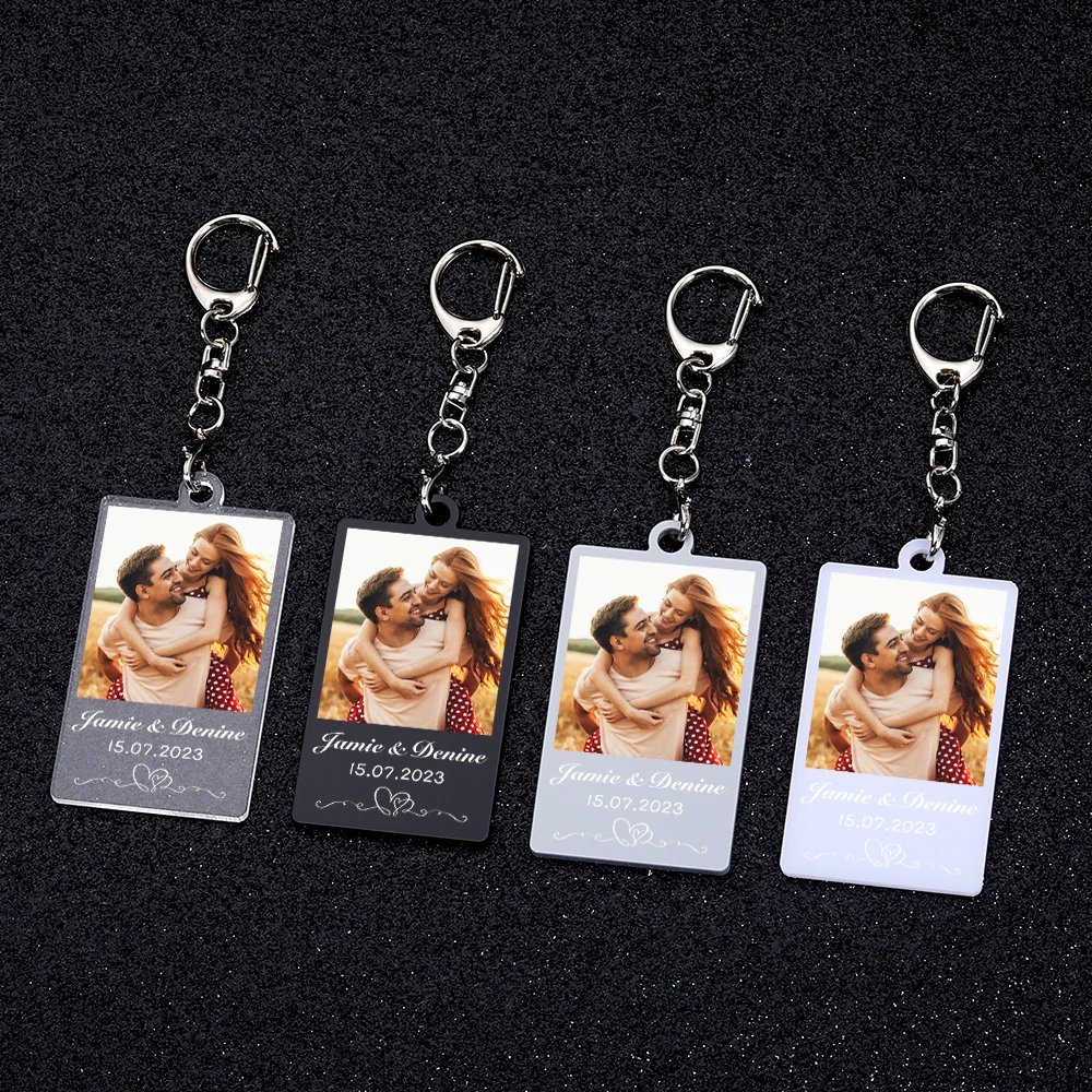 Personalized Couple Keychain Customized Photo Name Key Chain Valentine's Day Gift for Boyfriend Her Him Lover Acrylic Keychains