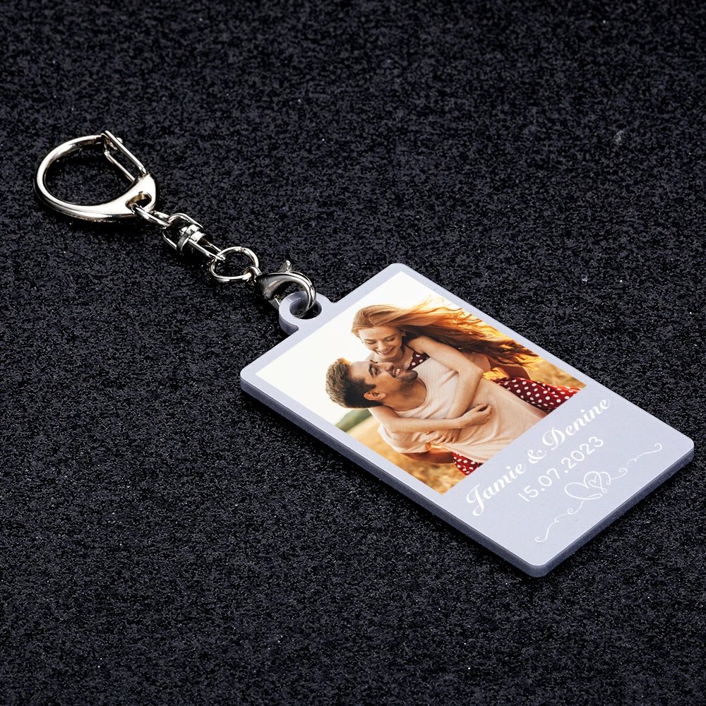 Personalized Couple Keychain Customized Photo Name Key Chain Valentine's Day Gift for Boyfriend Her Him Lover Acrylic Keychains