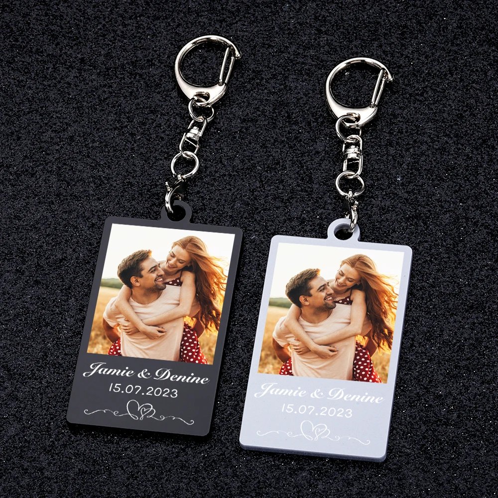 Personalized Couple Keychain Customized Photo Name Key Chain Valentine's Day Gift for Boyfriend Her Him Lover Acrylic Keychains