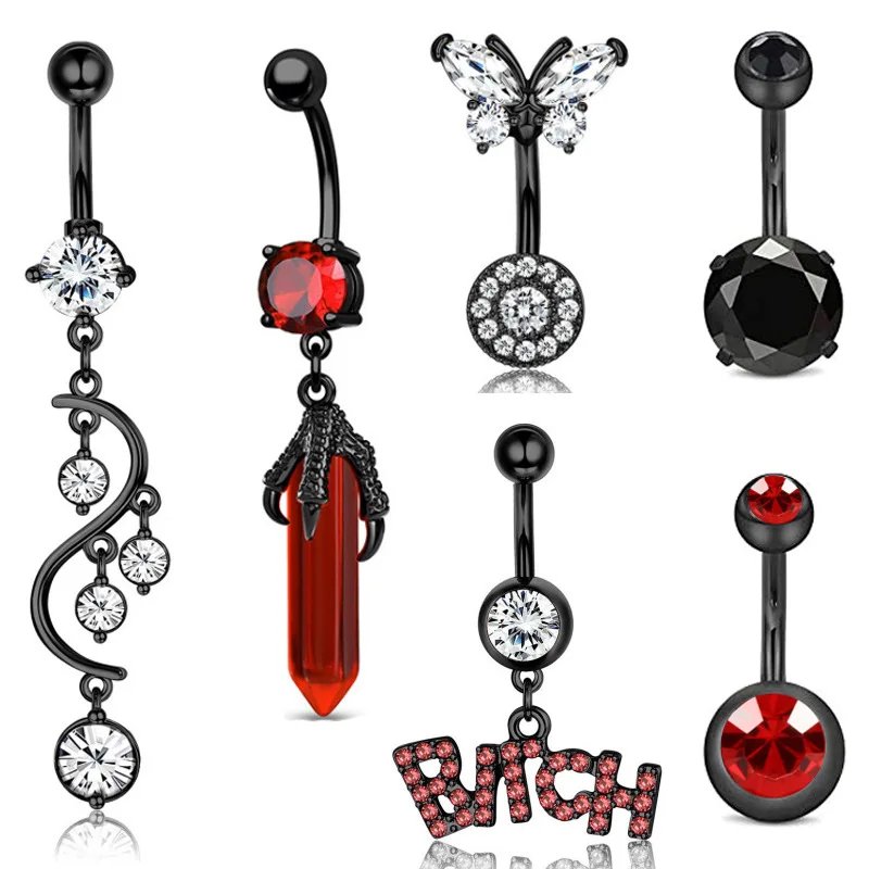 1PC Red Black Bat Belly Button Ring Surgical Steel Cross Navel Piercing Dangle Snake Belly Button Jewelry Women Piercing Ombligo