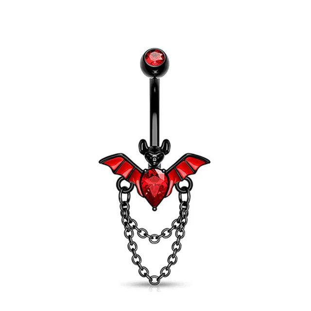 1PC Red Black Bat Belly Button Ring Surgical Steel Cross Navel Piercing Dangle Snake Belly Button Jewelry Women Piercing Ombligo