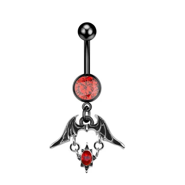 1PC Red Black Bat Belly Button Ring Surgical Steel Cross Navel Piercing Dangle Snake Belly Button Jewelry Women Piercing Ombligo