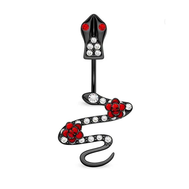 1PC Red Black Bat Belly Button Ring Surgical Steel Cross Navel Piercing Dangle Snake Belly Button Jewelry Women Piercing Ombligo