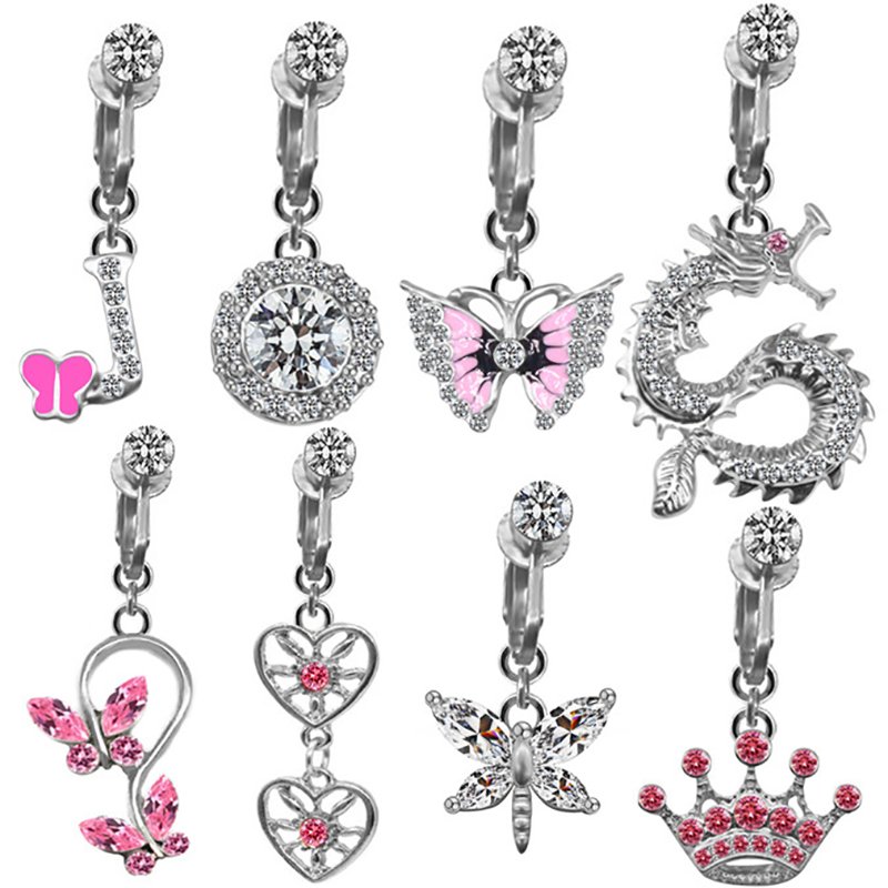 Body Fake Piercing Jewelry Cat Dragon Belly Button Ring Butterfly Umbilical Navel Non Piercing Belly CLip Rings Faux Earrings