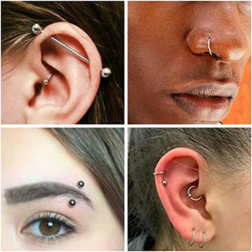 5-100 Pieces Stainless Steel 14G 16G 20G Nose Lip Tongue Cartilage Ear Eyebrow Nail Barbell Navel Ring Body Piercing Set Jewelry