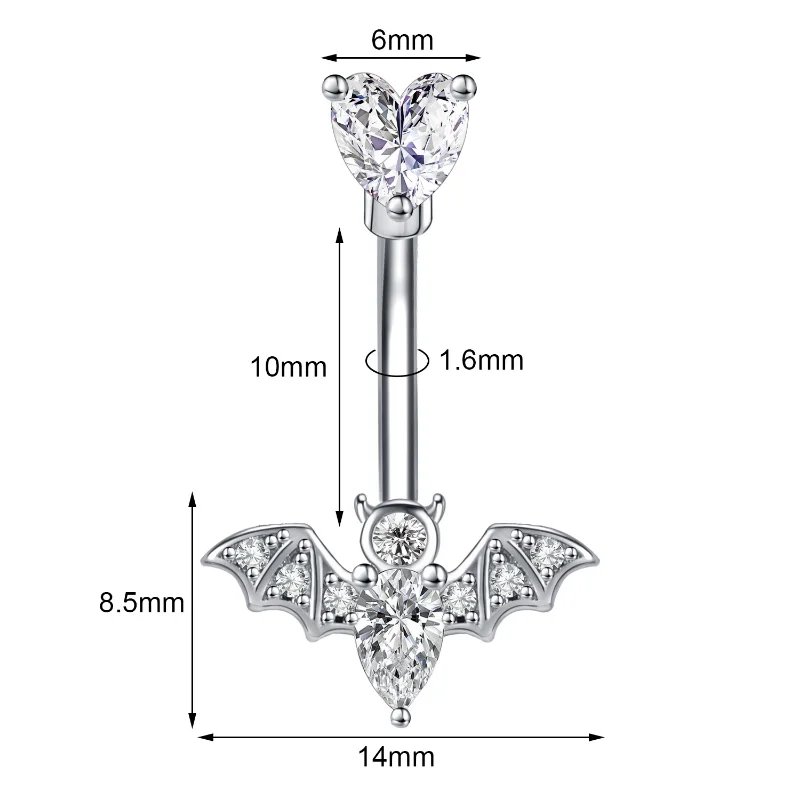 1PC Crystal Belly Button Ring Bat Fox Navel Piercing Heart Devil Belly Ring Snake Belly Button Piercing Ombligo Lot Body Jewelry