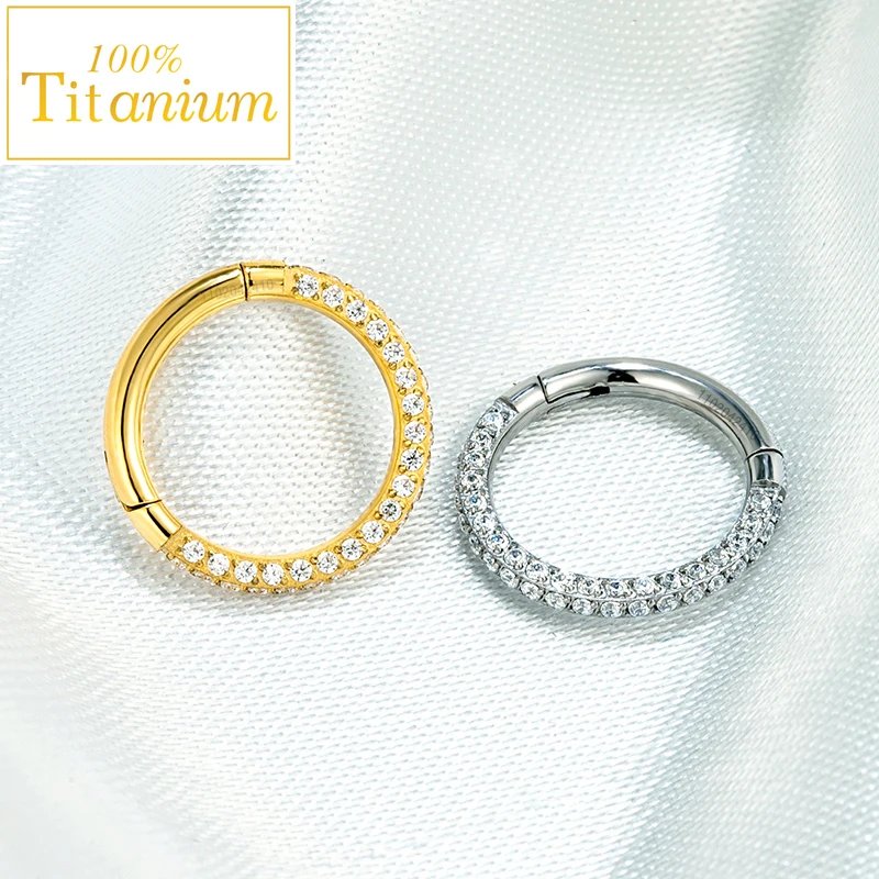 Septum Hoop Piercing Three Side Zircon Nose Ring F136 Titanium Hinged Segment Helix Cartilage Earrings High Quality Body Jewelry