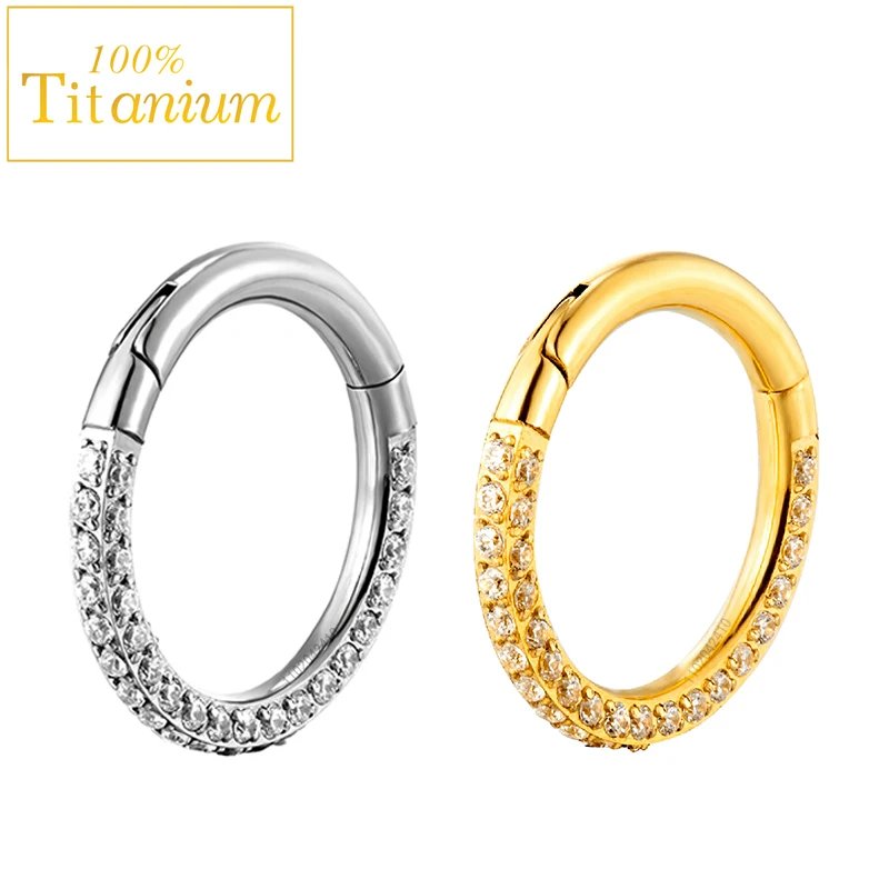 Septum Hoop Piercing Three Side Zircon Nose Ring F136 Titanium Hinged Segment Helix Cartilage Earrings High Quality Body Jewelry