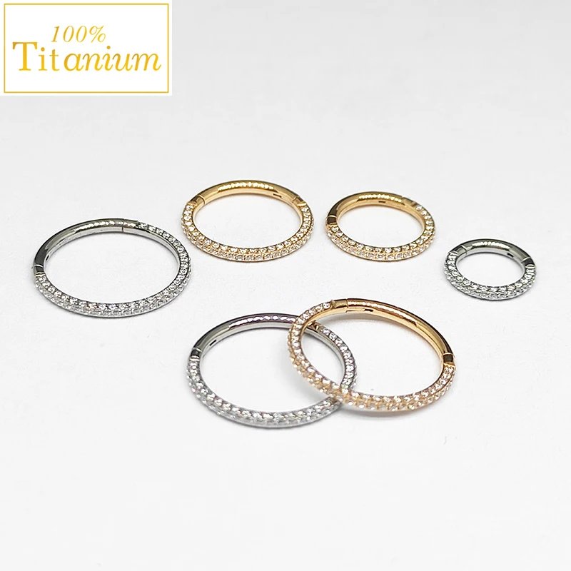 Septum Hoop Piercing Three Side Zircon Nose Ring F136 Titanium Hinged Segment Helix Cartilage Earrings High Quality Body Jewelry