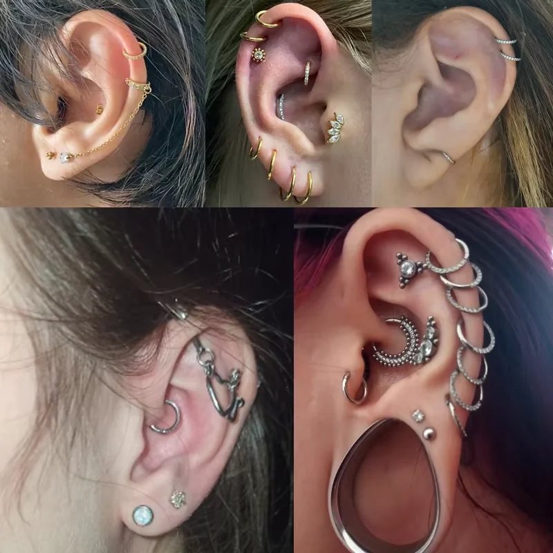 1/10Pcs G23 Titanium 14G/16G/18G Nose Rings Hinged Segment Ear Cartilage Tragus Earrings Hoops Septum Clicker Piercing Jewelry