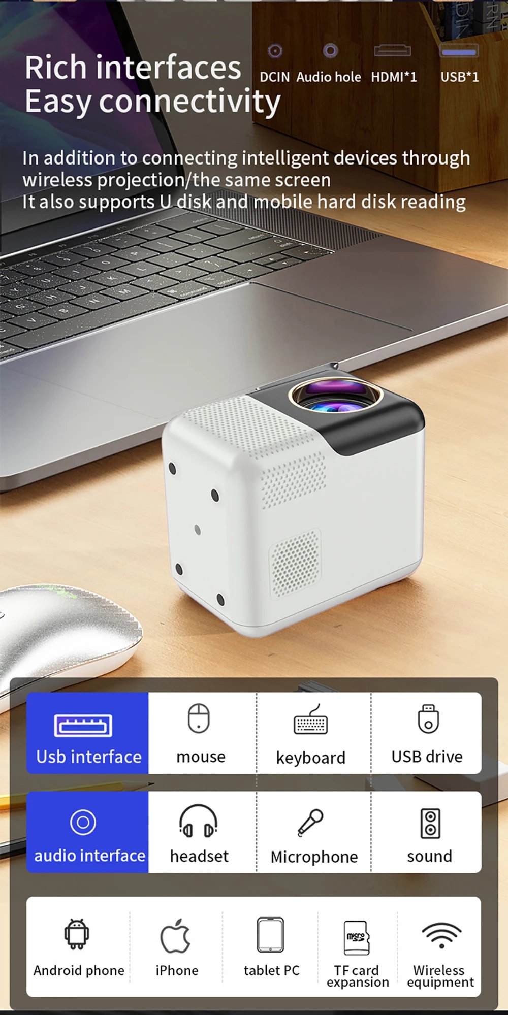 Salange P700 Smart Android Projector 1080P Video Decoding Electronic Focus Wifi Mini Portable Home Cinema Outdoor Party Beamer