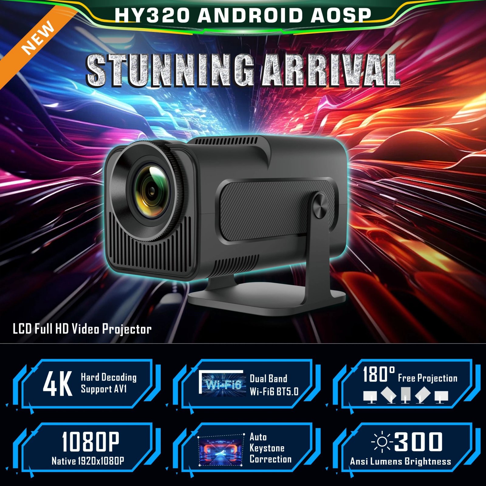 Salange HY320 MINI Android 11.0 Projector LED Beamer Home Cinema 300ANSI 720P WIFI Smart TV for 1080P 4K Via HD with Carry Bag