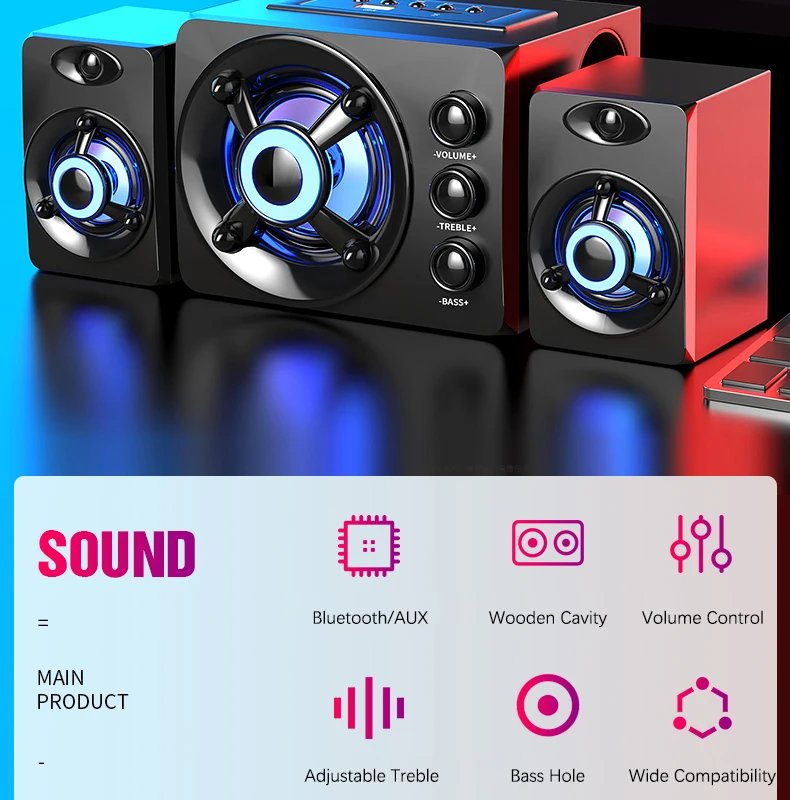 HIFI 3D Stereo Alto-falantes Coloridos LED Luz Pesada AUX USB Com Fio Sem Fio Bluetooth Áudio Home Theater Surround Som Bar TV HIFI 3D Stereo Alto-falantes Coloridos LED Luz Pesada AUX USB Com Fio Sem Fio Bluetooth Áudio Home Theater Surround Som Bar TV