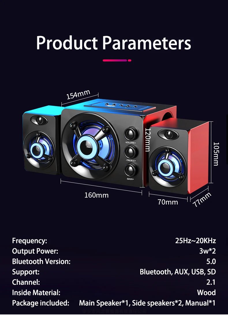 HIFI 3D Stereo Alto-falantes Coloridos LED Luz Pesada AUX USB Com Fio Sem Fio Bluetooth Áudio Home Theater Surround Som Bar TV HIFI 3D Stereo Alto-falantes Coloridos LED Luz Pesada AUX USB Com Fio Sem Fio Bluetooth Áudio Home Theater Surround Som Bar TV