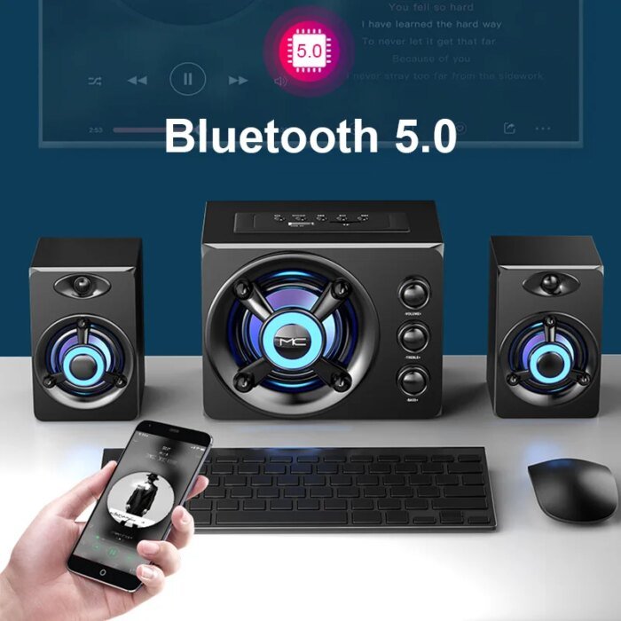 HIFI 3D Stereo Alto-falantes Coloridos LED Luz Pesada AUX USB Com Fio Sem Fio Bluetooth Áudio Home Theater Surround Som Bar TV - Image 5