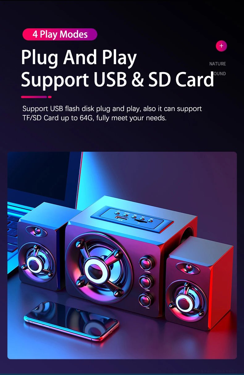 HIFI 3D Stereo Alto-falantes Coloridos LED Luz Pesada AUX USB Com Fio Sem Fio Bluetooth Áudio Home Theater Surround Som Bar TV HIFI 3D Stereo Alto-falantes Coloridos LED Luz Pesada AUX USB Com Fio Sem Fio Bluetooth Áudio Home Theater Surround Som Bar TV