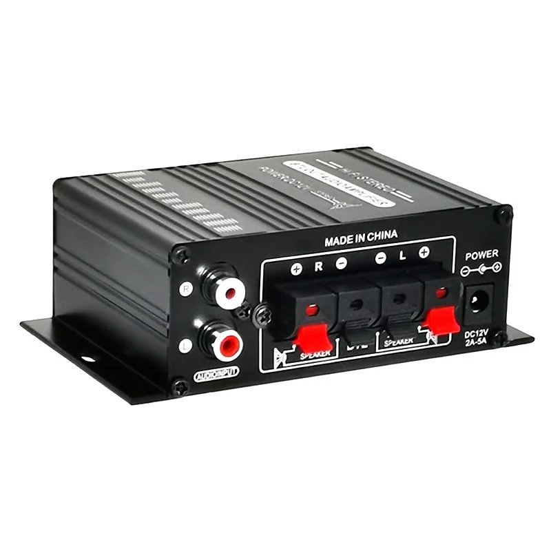 AK-270 HIFI Amplifier 2.0 Channel Home Amp Bass and Treble Adjustment Stereo Audio Home Cinema Sound System DC12V Black MP3