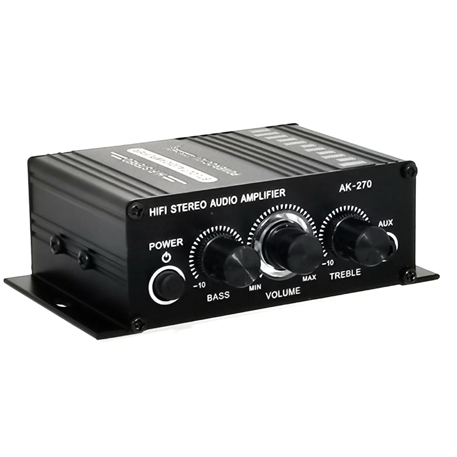 AK-270 HIFI Amplifier 2.0 Channel Home Amp Bass and Treble Adjustment Stereo Audio Home Cinema Sound System DC12V Black MP3