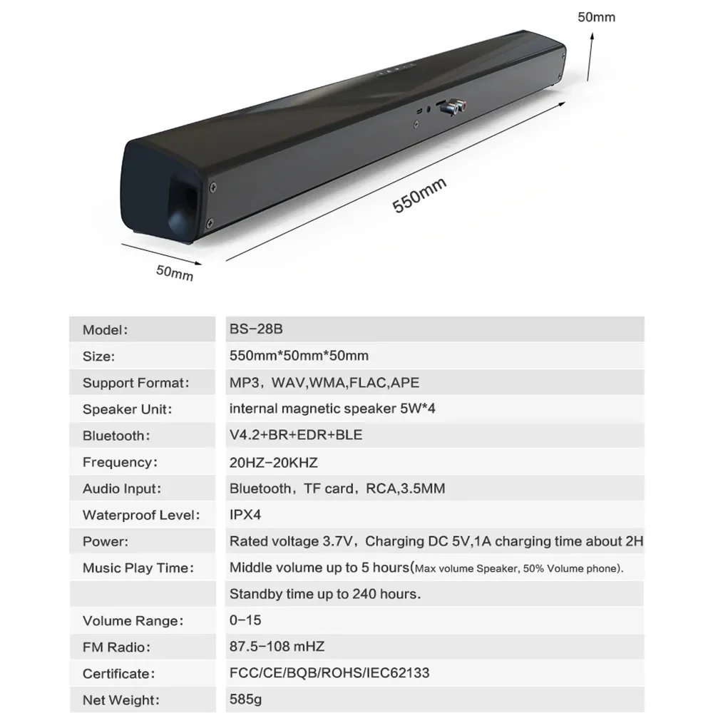 Powerful TV Soundbar Wired and Wireless Bluetooth Speaker Stereo Home Cinema Sound System with FM Radio Music Center Sound Bar