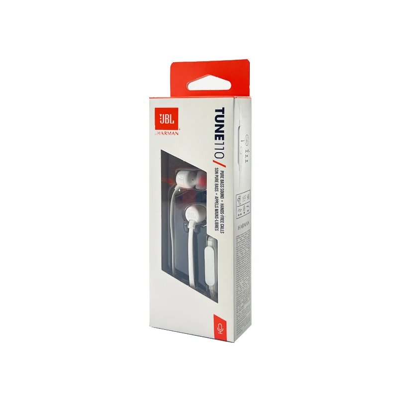 Original JBL TUNE 110 T110 3.5mm Jack Wired In-Ear Headphones with One-Button Remote Earphone With Built-in Microphone