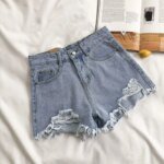 Korean Denim Shorts Women Summer Fashion Casual High Waist Ripped Jeans Pocket Tassel Y2K Hot Pants Streetwear Blue Trousers - Image 5