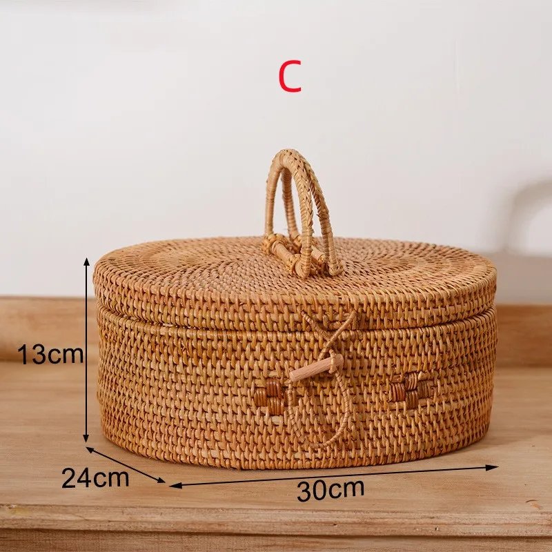 Creative Akifuji Woven Storage Basket Hand-held Rattan Sundry Tea Food Storage Box Kitchen Organizer and Storage Container