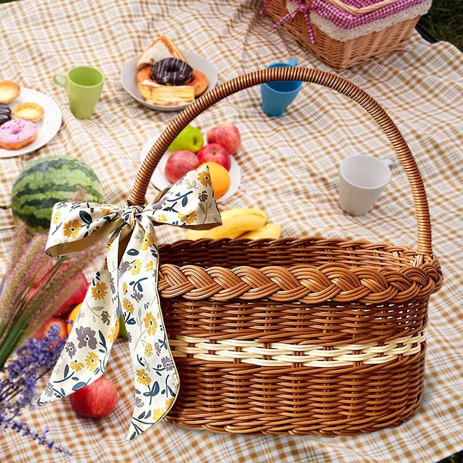 Picnic Baskets with Handles Flower Baskets Easter Basket Handwoven Storage Basket for Camping Wedding Garden Decoration