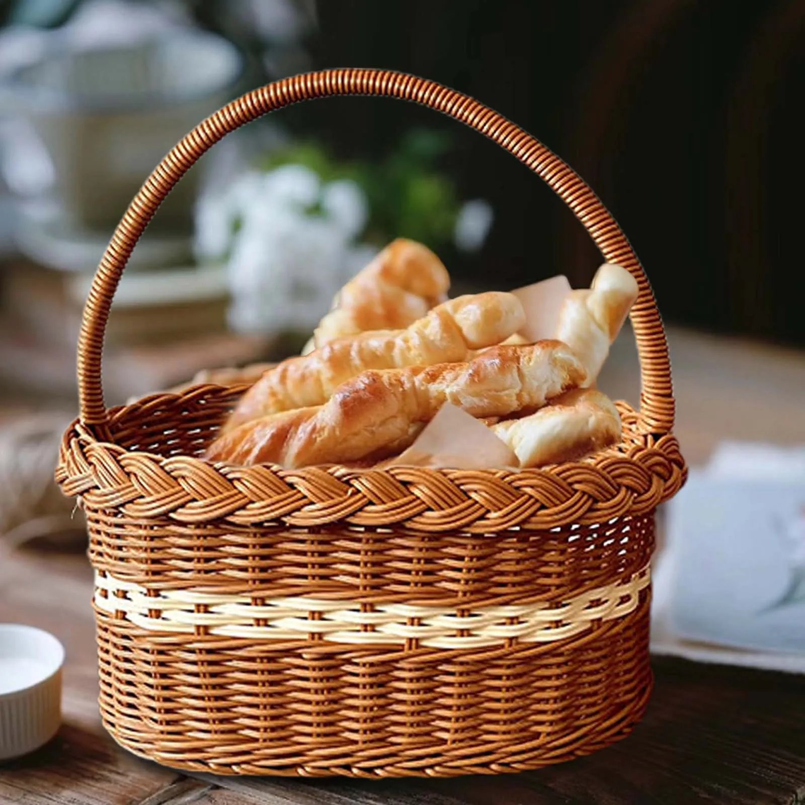 Picnic Baskets with Handles Flower Baskets Easter Basket Handwoven Storage Basket for Camping Wedding Garden Decoration