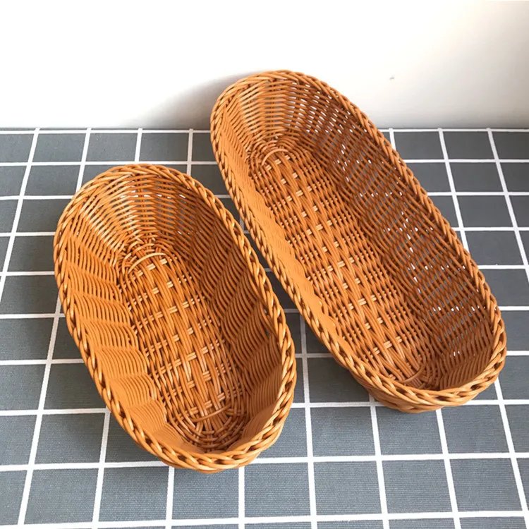 Oval Curved Rattan Wicker Woven Serving Baskets for Bread Fruit Vegetables Restaurant Serving Tabletop Display Rattan Basket