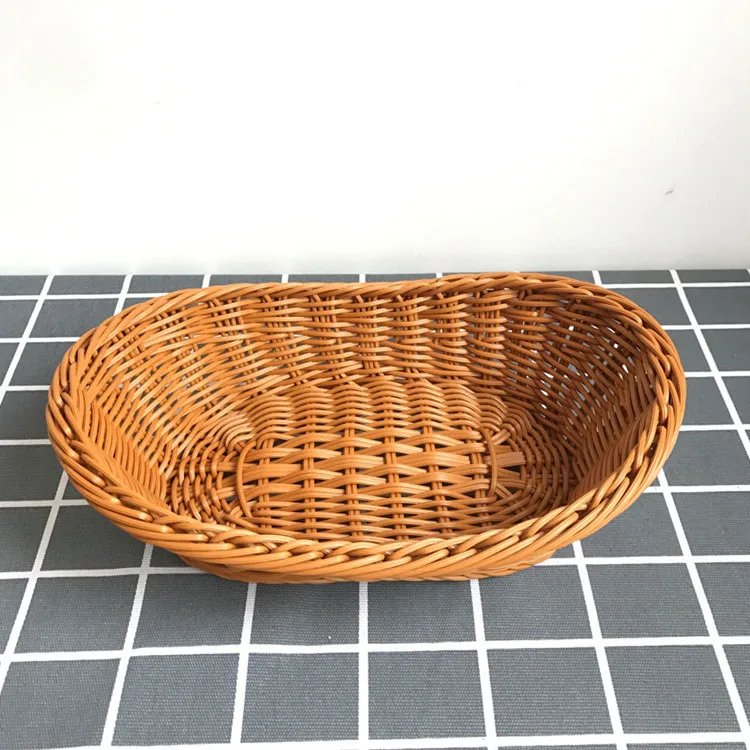 Oval Curved Rattan Wicker Woven Serving Baskets for Bread Fruit Vegetables Restaurant Serving Tabletop Display Rattan Basket