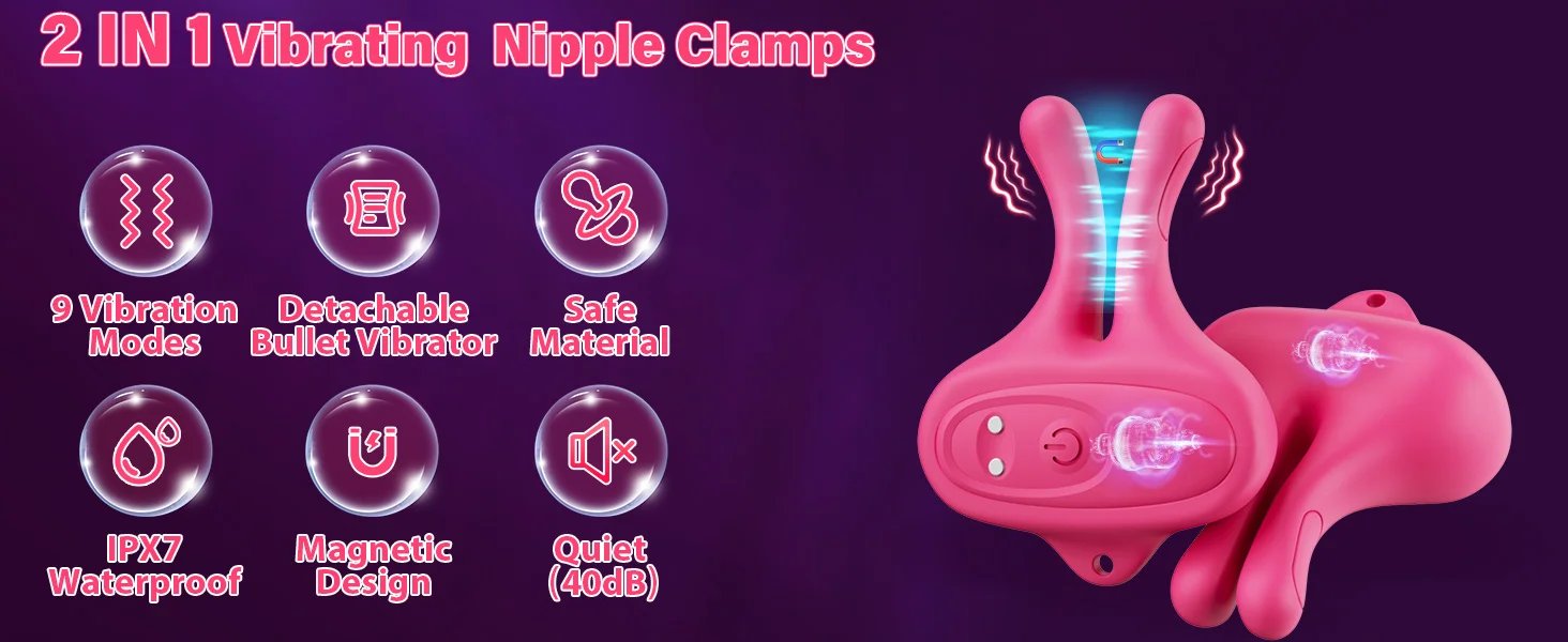 Vibrating Nipple Clamps Vibrator 9 Vibration Modes Magnetic Nipple Stimulation BDSM Adult Sex Toys for Women Couples Pleasure