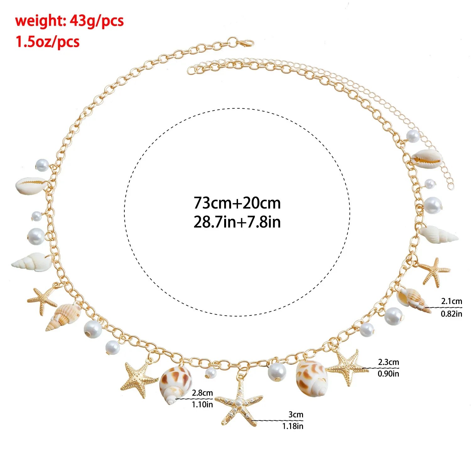 Fashion Natural Shell Conch Sea Star Imitation Pearl Tassel Pendant Waist for Women Retro Sexy Gold-plated Body Chain Jewelry